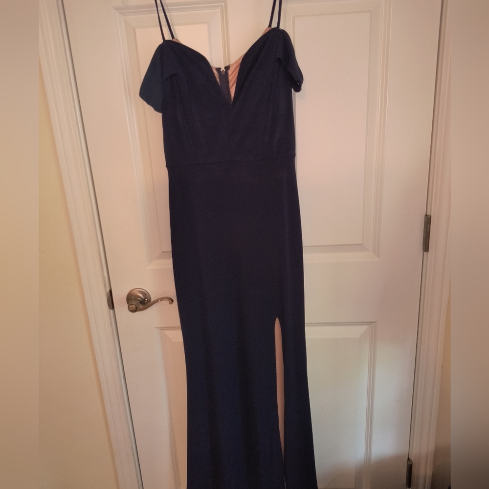 Windsor Off-Shoulder Deep Navy Blue dress with Peach Lining Size 7 - Picture 12 of 16